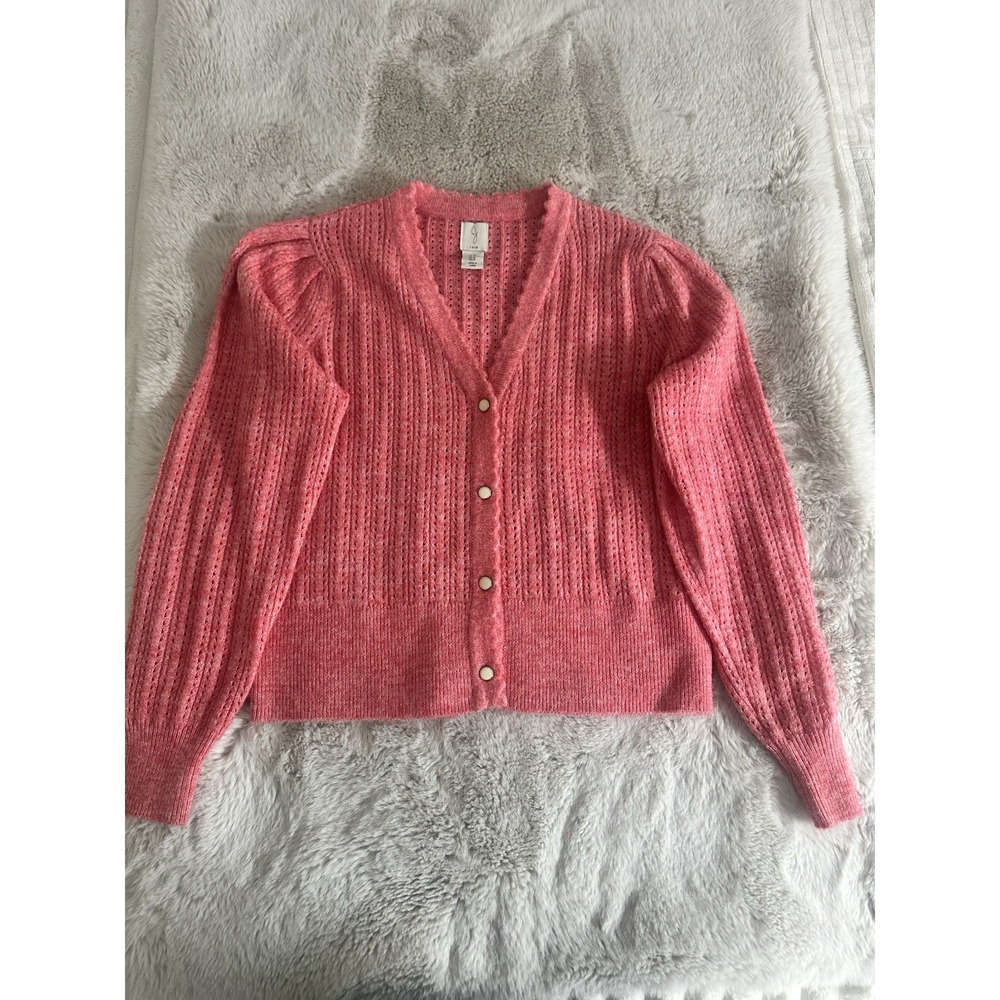 JOIE Women V-neck Button Closure Wide Sleeve Cardigan Sweater Size M Pink